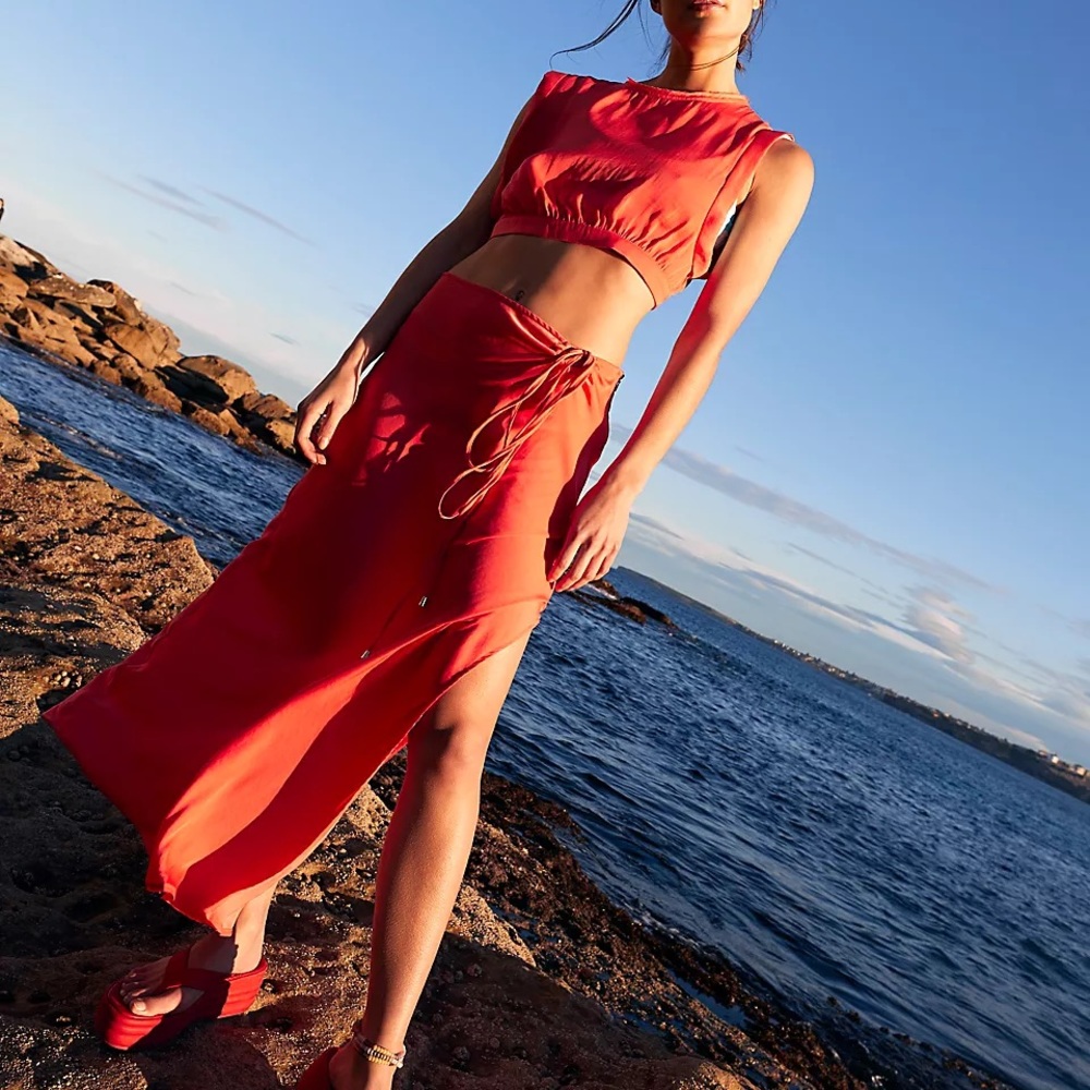 Free People Vibrant Red Two-Piece Dress